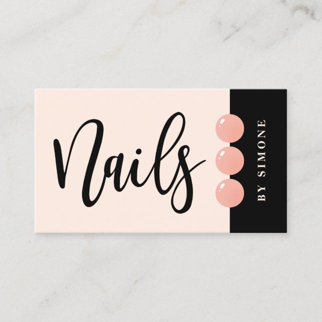 Modern elegant nail polish drops blush pink nails business card (Front)