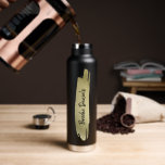 Modern Elegant Name Black and Gold Water Bottle<br><div class="desc">Modern water bottle featuring an abstract gold paint stroke and your name in an elegant brush script over a black background.  A simple design with a feminine touch,  perfect for a girly girl.</div>