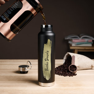 Modern Elegant Name Black and Gold Water Bottle