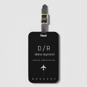 Modern Elegant Name Black Monogram Luggage Tag