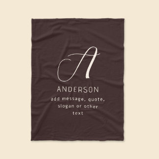 Modern Elegant Name & Monogram | Dark Brown Fleece Blanket