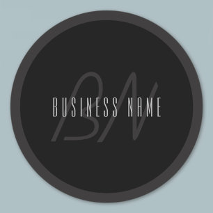 Modern Elegant Name & Monogram   Dark Grey & Black Classic Round Sticker