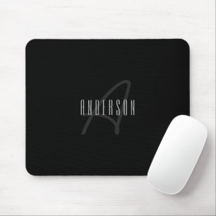 Modern Elegant Name & Monogram   Dark Grey & Black Mouse Mat