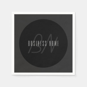 Modern Elegant Name & Monogram   Dark Grey & Black Napkin