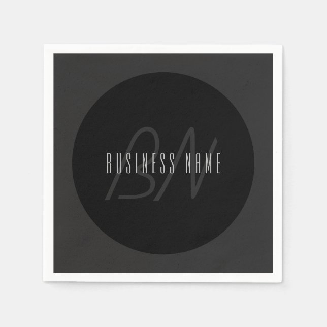 Modern Elegant Name & Monogram | Dark Grey & Black Napkin (Front)