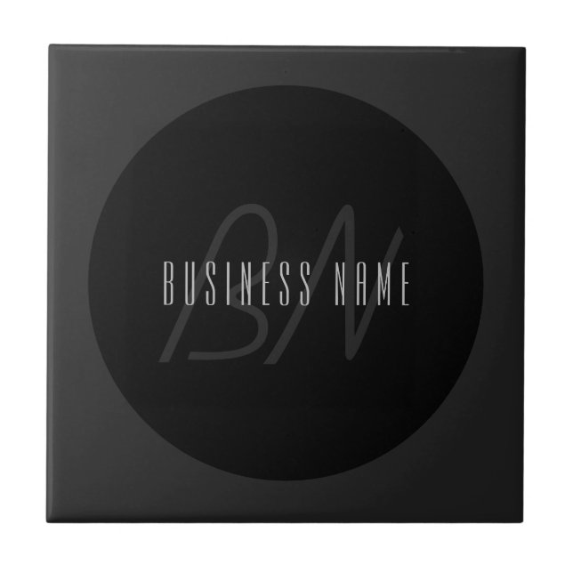 Modern Elegant Name & Monogram | Dark Grey & Black Tile (Front)