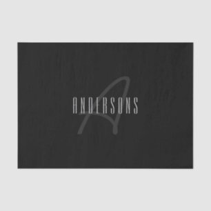 Modern Elegant Name & Monogram   Dark Grey & Black Tissue Paper