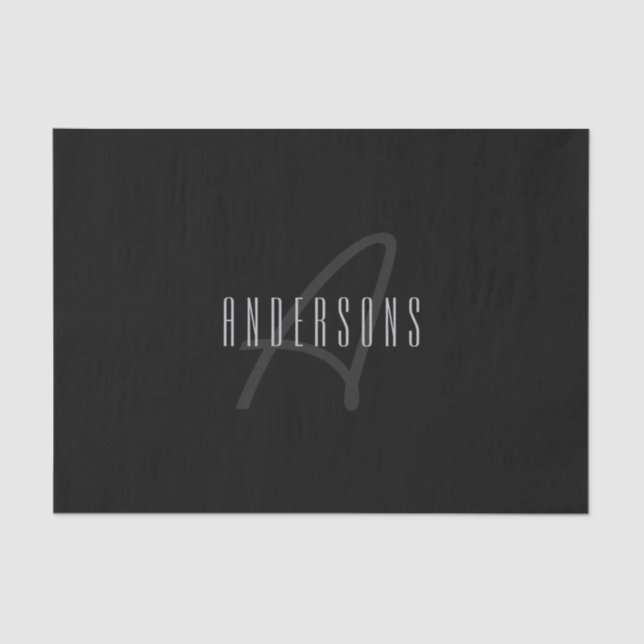 Modern Elegant Name & Monogram | Dark Grey & Black Tissue Paper (Front)