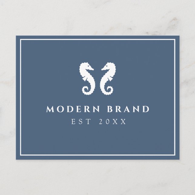 Modern Elegant Nautical Seahorse Coastal Brand  Postcard (Front)