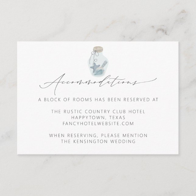 Modern Elegant Nautical Seashell Script Wedding Enclosure Card (Front)
