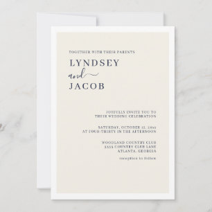 Modern Elegant Navy Blue and Cream Wedding Invitation