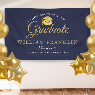 Modern Elegant Navy Blue And Gold Graduation Banne Banner