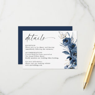 Modern Elegant Navy Blue Boho Flowers Wedding Enclosure Card