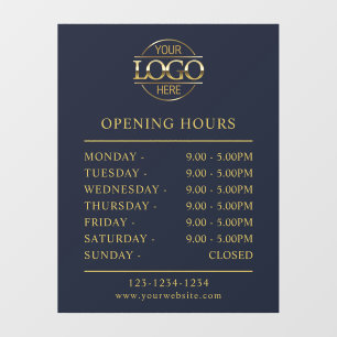 Modern Elegant Navy Blue   Business Opening Hours Window Cling