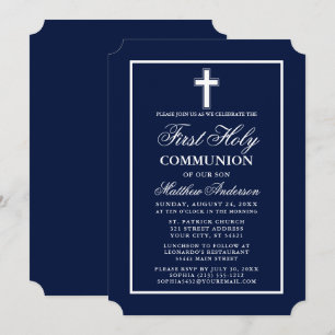 Modern Elegant Navy Blue First Holy Communion Invitation