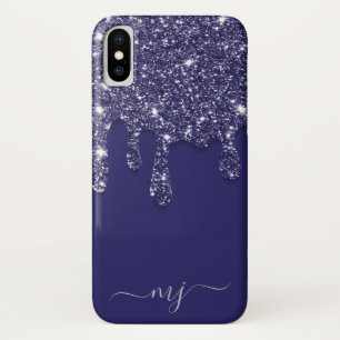 Modern Elegant Navy Blue Glitter Dripping iPhone X Case