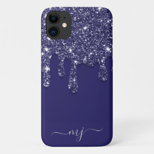 Modern Elegant Navy Blue Glitter Dripping iPhone 11 Case