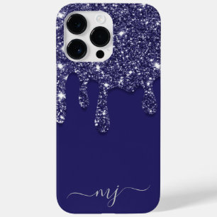 Modern Elegant Navy Blue Glitter Dripping Case-Mate iPhone 14 Pro Max Case