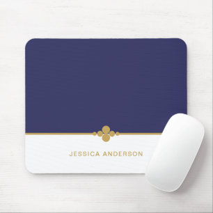 Modern Elegant Navy Blue Gold Name Mousepad