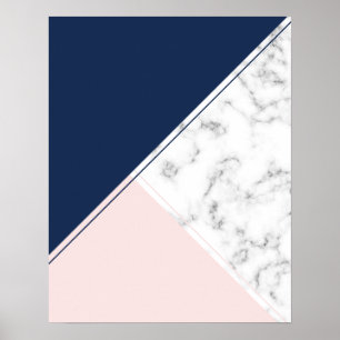 Modern elegant navy blue marble monogram poster