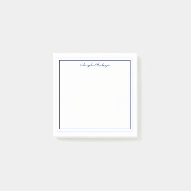 Modern Elegant Navy Blue Personalised Post-it Notes (Front)