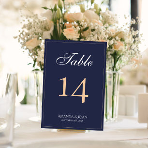Modern Elegant Navy Blue Script Wedding Table Number