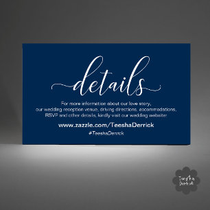 Modern Elegant Navy Blue Script Wedding Website Enclosure Card