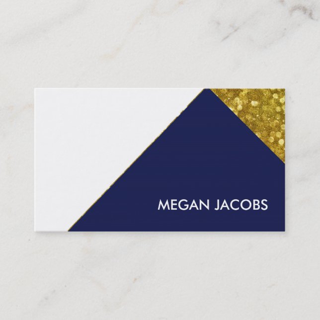 Modern Elegant Navy Faux Gold Sparkle Geometric Business Card (Front)