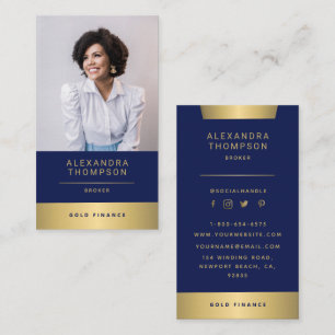 Modern Elegant Navy Gold CEO Professional Photo Business Card