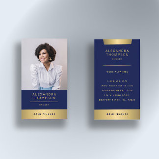 Modern Elegant Navy Gold CEO Professional Photo Business Card