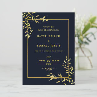 Modern Elegant Navy Gold Wedding Invitation