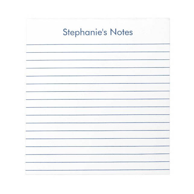 Modern Elegant Navy Lined Personalised Notepad (Front)