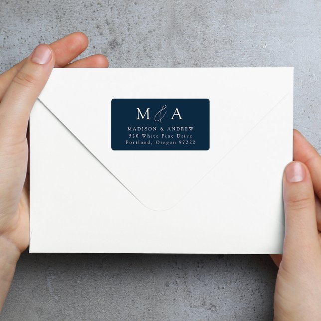 Modern Elegant Navy Monogram Return Address Label (Creator Uploaded)