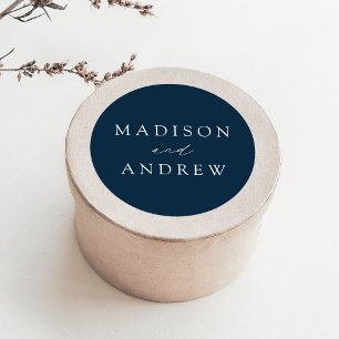 Modern Elegant Navy Personalised Wedding Classic Round Sticker