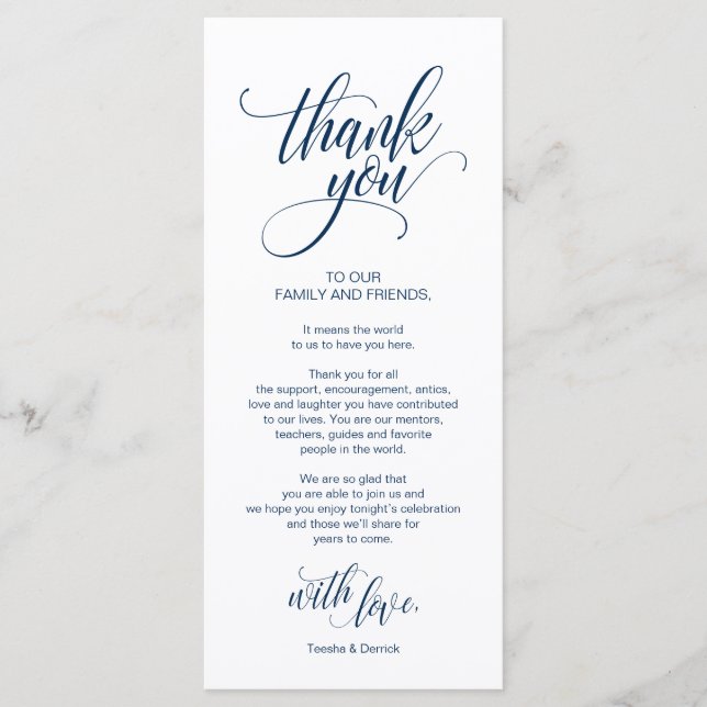 Modern Elegant, Navy  Place Setting Thank you Card (Front)