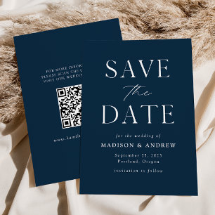 Modern Elegant Navy QR Code Save The Date