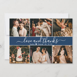 Modern Elegant Navy Typography 6 Photo Collage Thank You Card