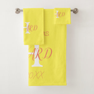 Modern Elegant Neon Yellow Orange Wedding Bath Towel Set