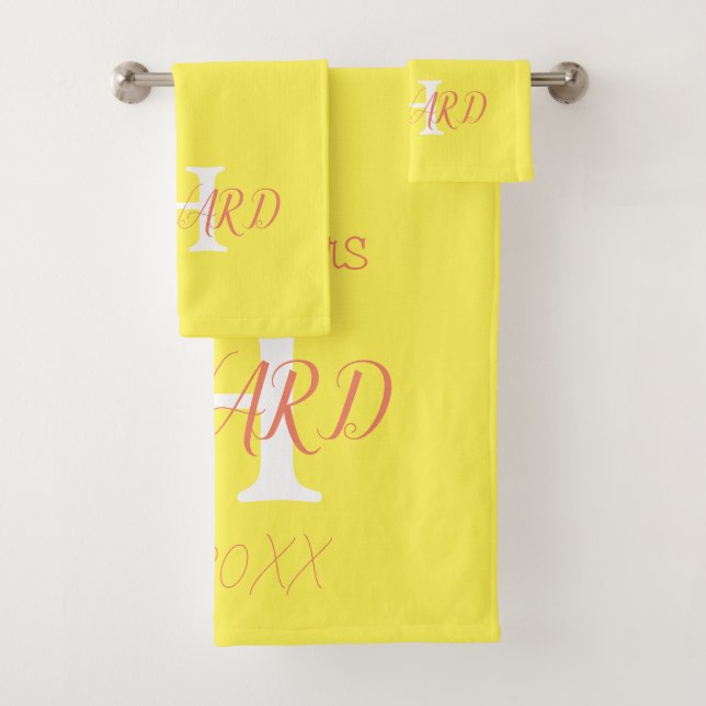 Modern Elegant Neon Yellow Orange Wedding Bath Towel Set (Insitu)