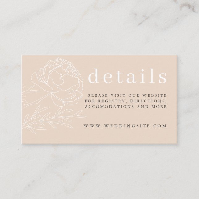 Modern Elegant Neutral Beige Floral Wedding Detail Enclosure Card (Front)