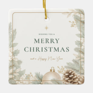 Modern Elegant Neutral Christmas Ceramic Ornament