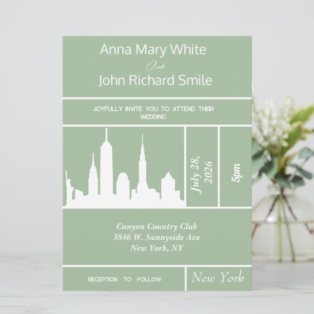Modern Elegant New York City Skyline Invitation (Standing Front)