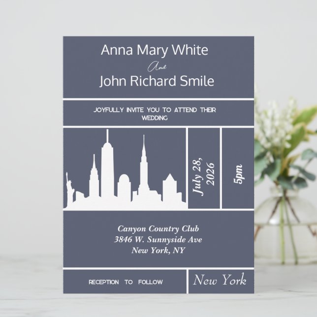 Modern Elegant New York City Skyline Invitation (Standing Front)
