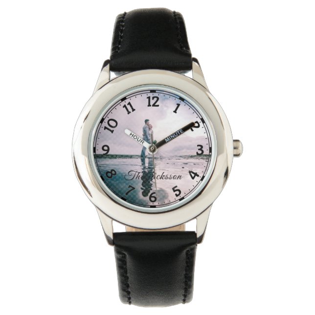 Modern Elegant Newly Wed Wedding Photo Anniversary Watch (Front)