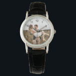 Modern Elegant Newly Wed Wedding Photo Anniversary Watch<br><div class="desc">Personalised Photo with Your Favourite Family Photo
Easily add your images to this watch template. this model allows for a different photo on the front and back of the watch. Great gift for family,  friends,  parents,  grandparents,  wife and children.</div>