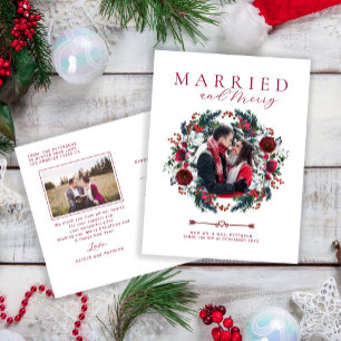 Modern elegant newlyweds couple photo Christmas Holiday Postcard
