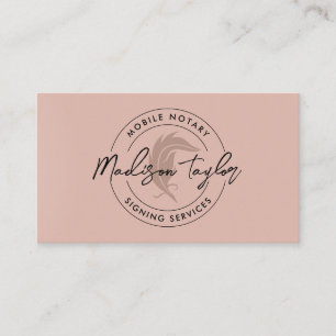 Modern Elegant Notary Loan Agent Rose Gold Quill Business Card