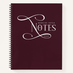 Modern Elegant Notes Personalized Burgundy Notebook
