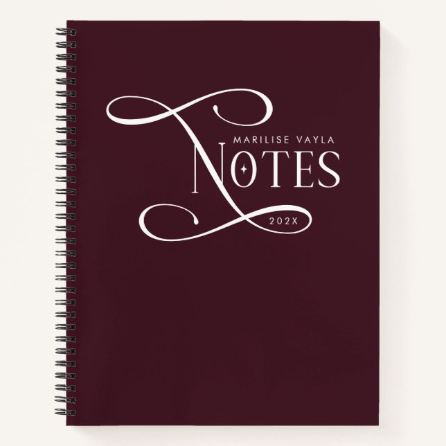Modern Elegant Notes Personalized Burgundy Notebook (Front)