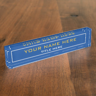 Modern Elegant Office Deep Blue Gold Title Nameplate
